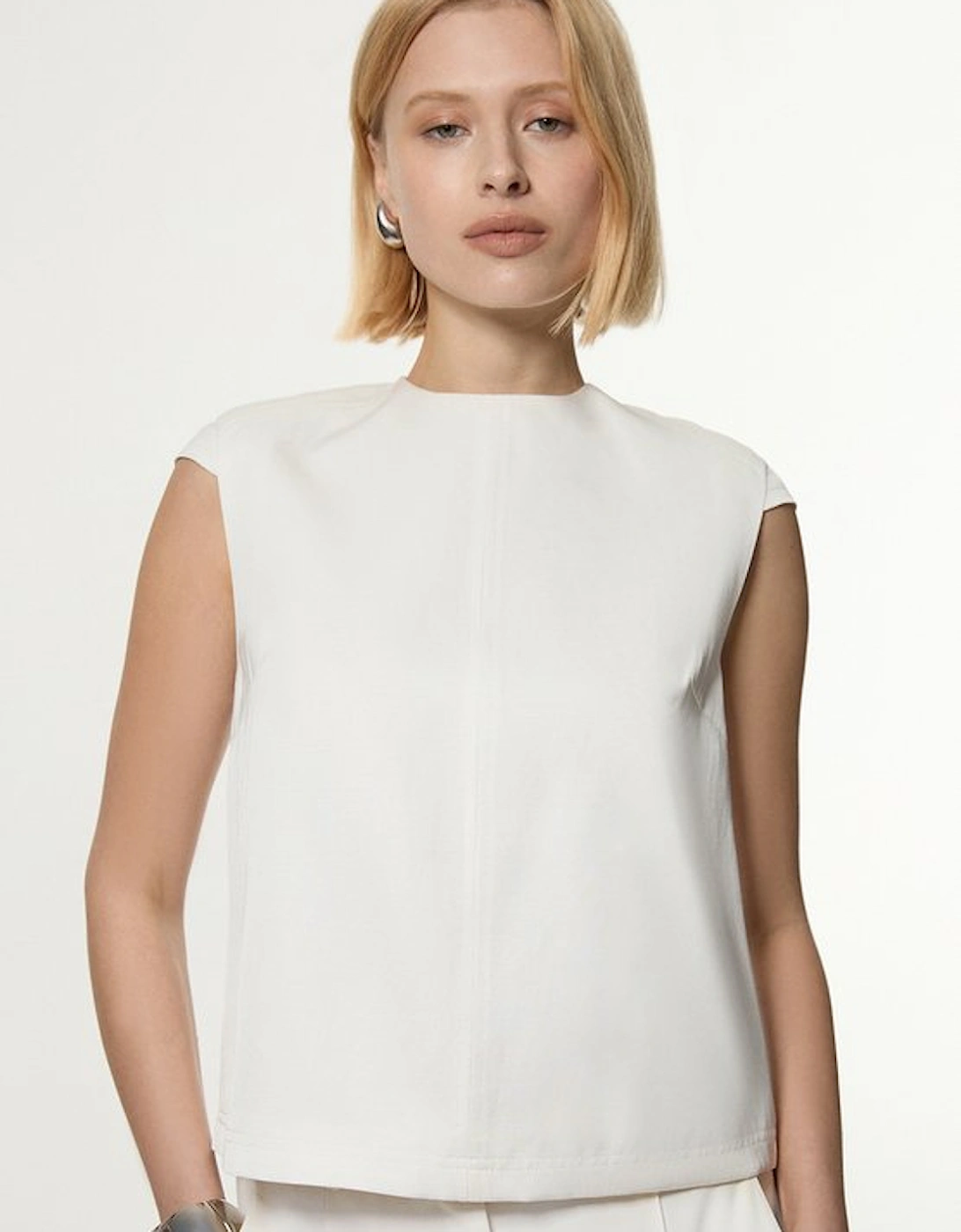 Tailored Viscose Linen Topstitch Detail Top, 5 of 4