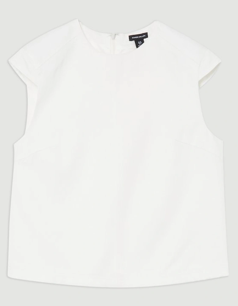 Tailored Viscose Linen Topstitch Detail Top