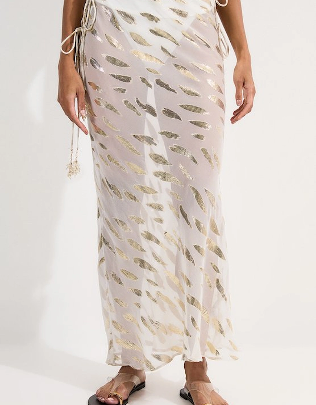 Beach Metallic Thread Tie Waist Maxi Skirt