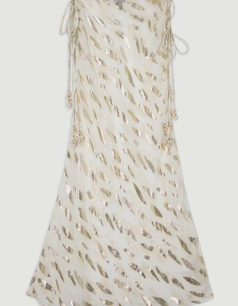 Beach Metallic Thread Tie Waist Maxi Skirt