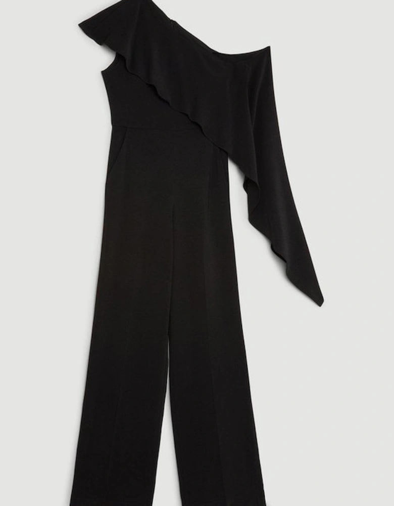 Tailored Compact Stretch Viscose Drape Detail Jumpsuit