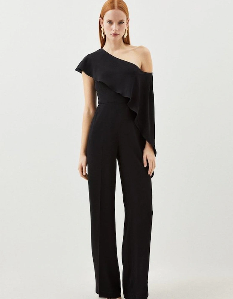 Tailored Compact Stretch Viscose Drape Detail Jumpsuit