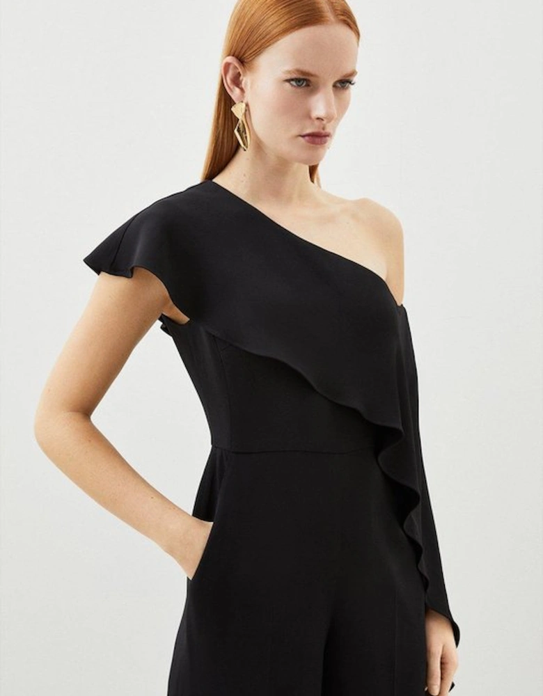 Tailored Compact Stretch Viscose Drape Detail Jumpsuit