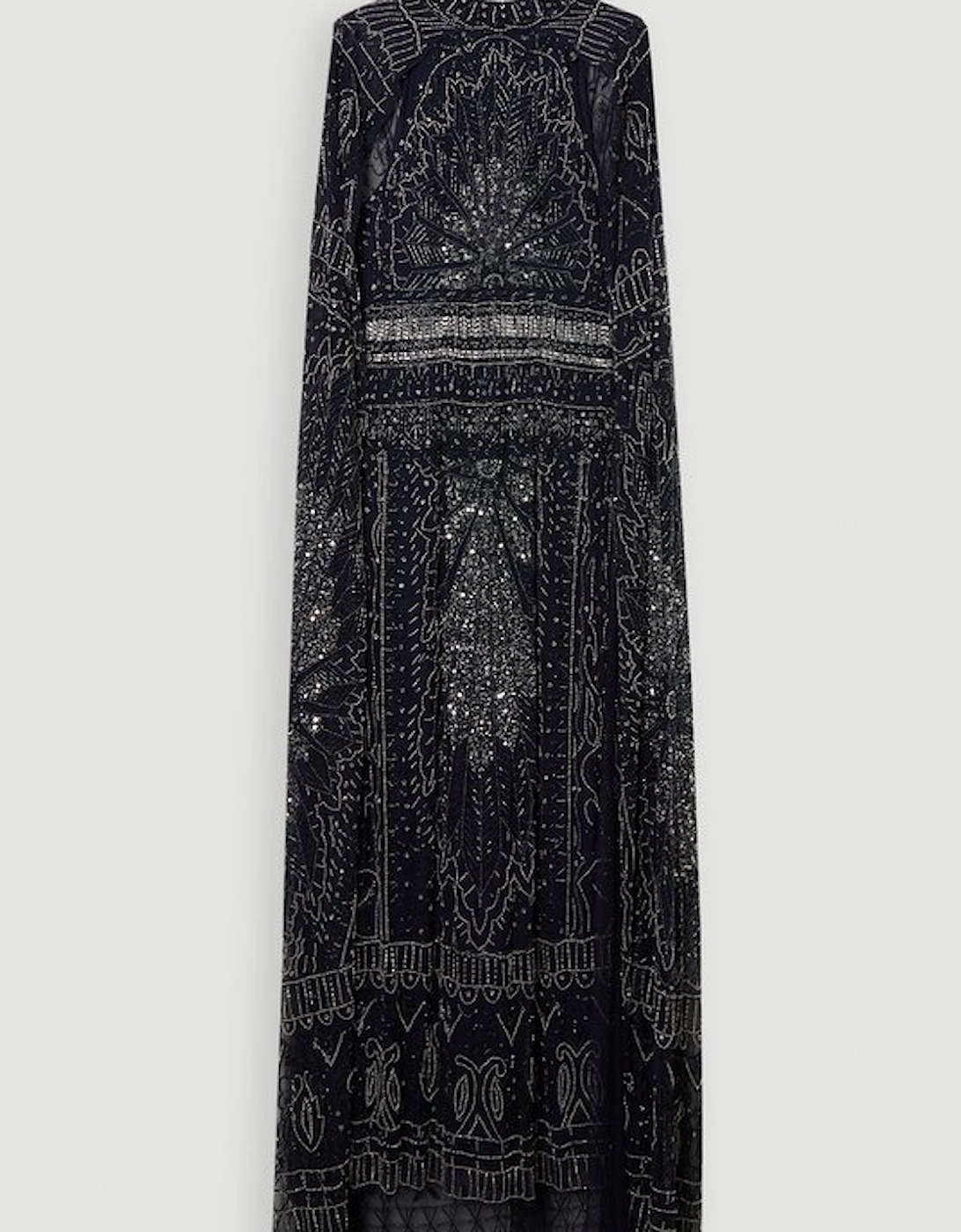 Premium Embellished High Neck Woven Maxi Dress With Cape
