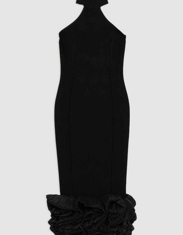 Figure Form Bandage Ruffle Hem Halter Knit Midi Dress