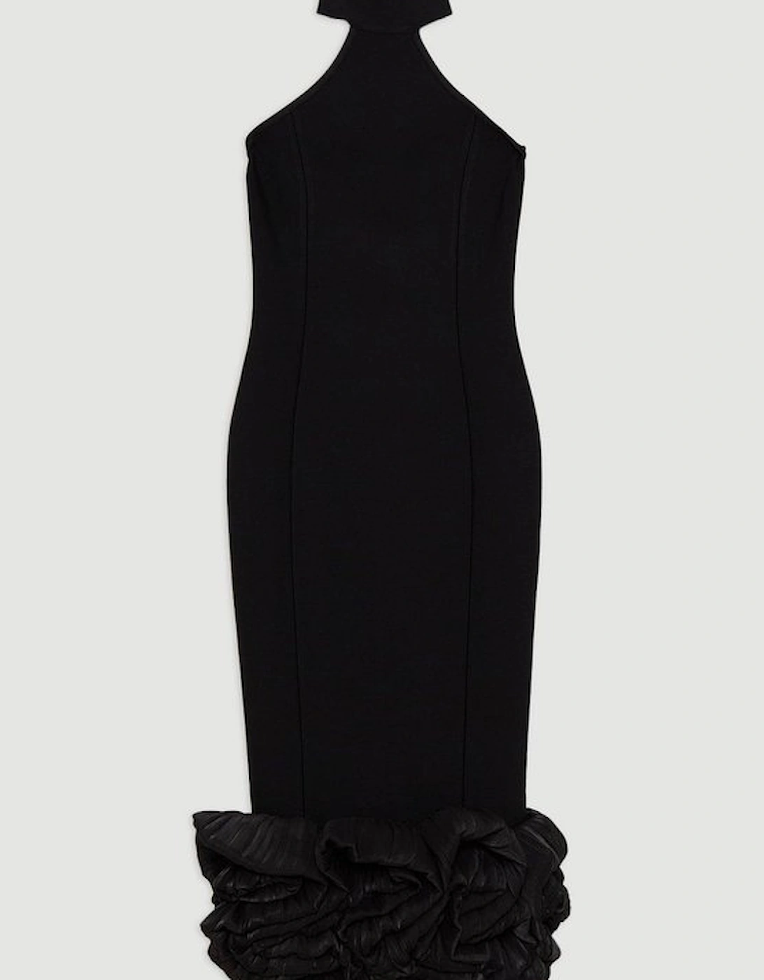 Figure Form Bandage Ruffle Hem Halter Knit Midi Dress