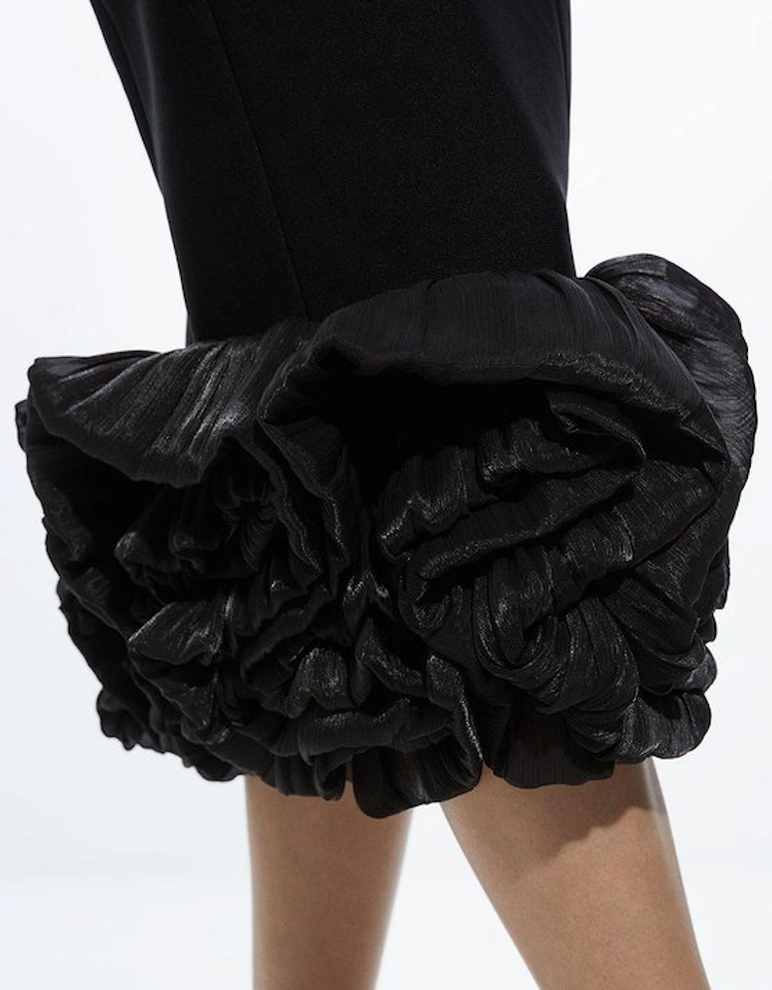 Figure Form Bandage Ruffle Hem Halter Knit Midi Dress