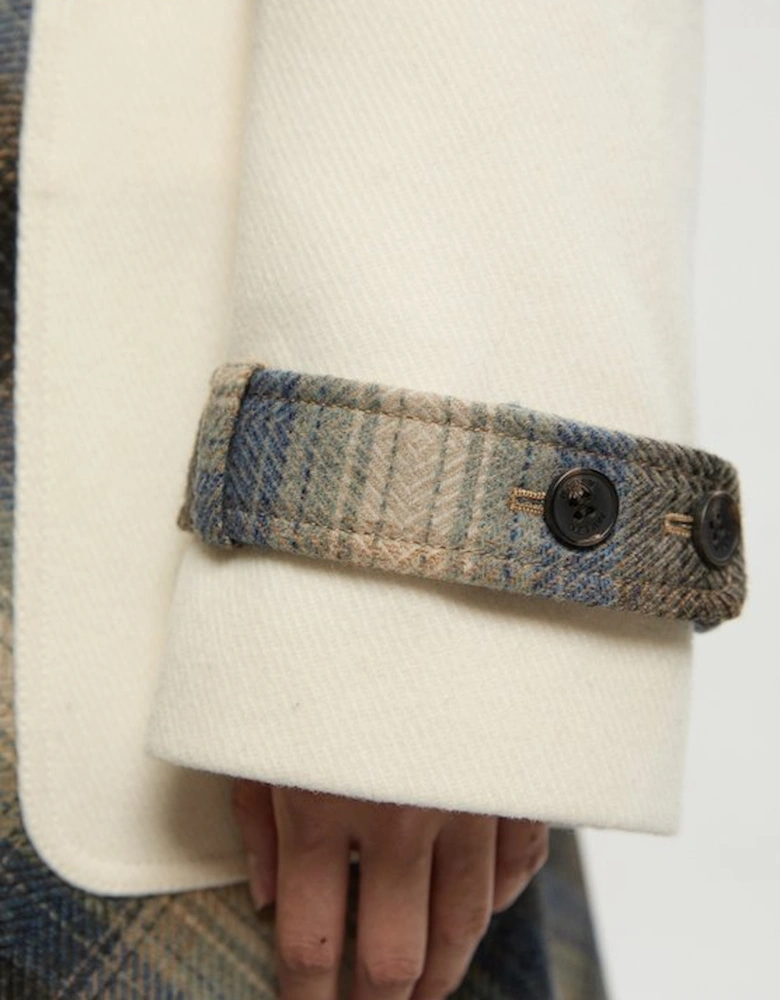 Wool Check Tailored Belted Trench Midi Coat