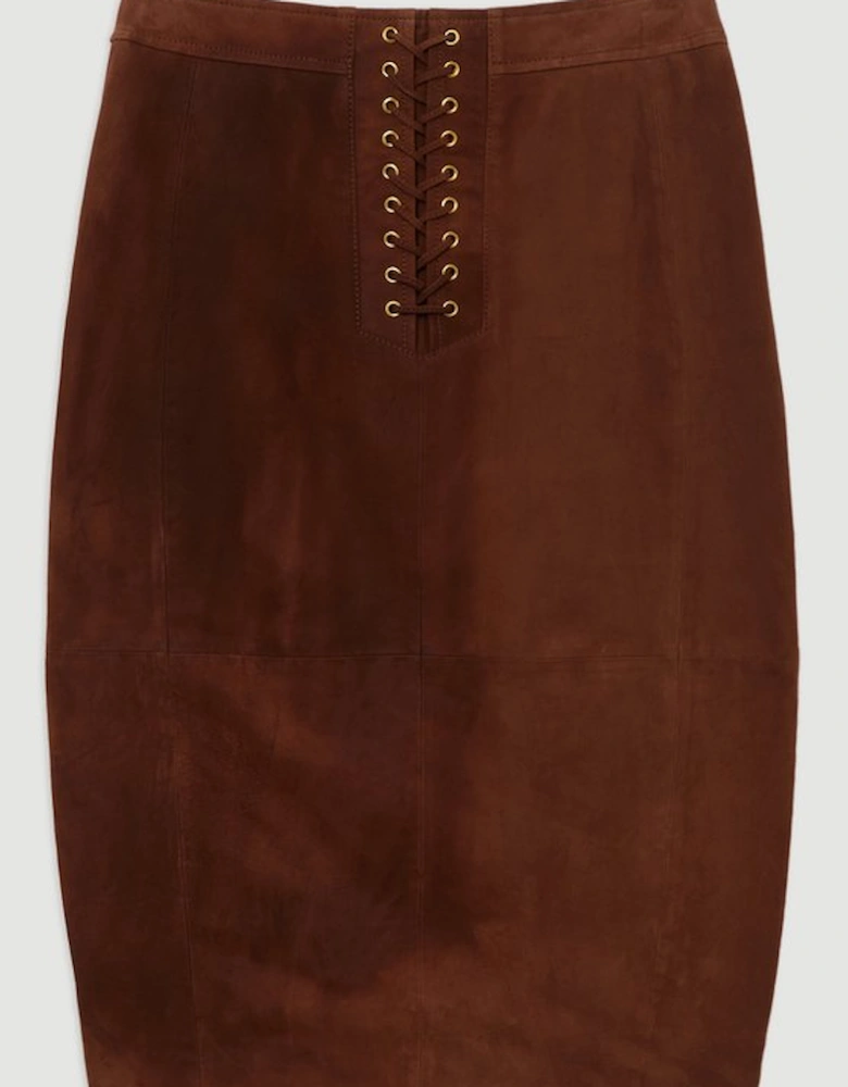 Suede Lace Up Pencil Skirt