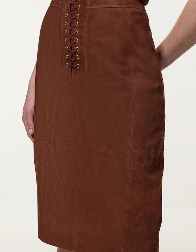 Suede Lace Up Pencil Skirt
