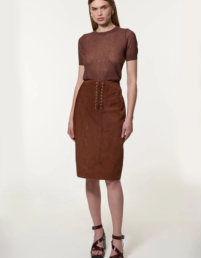 Suede Lace Up Pencil Skirt