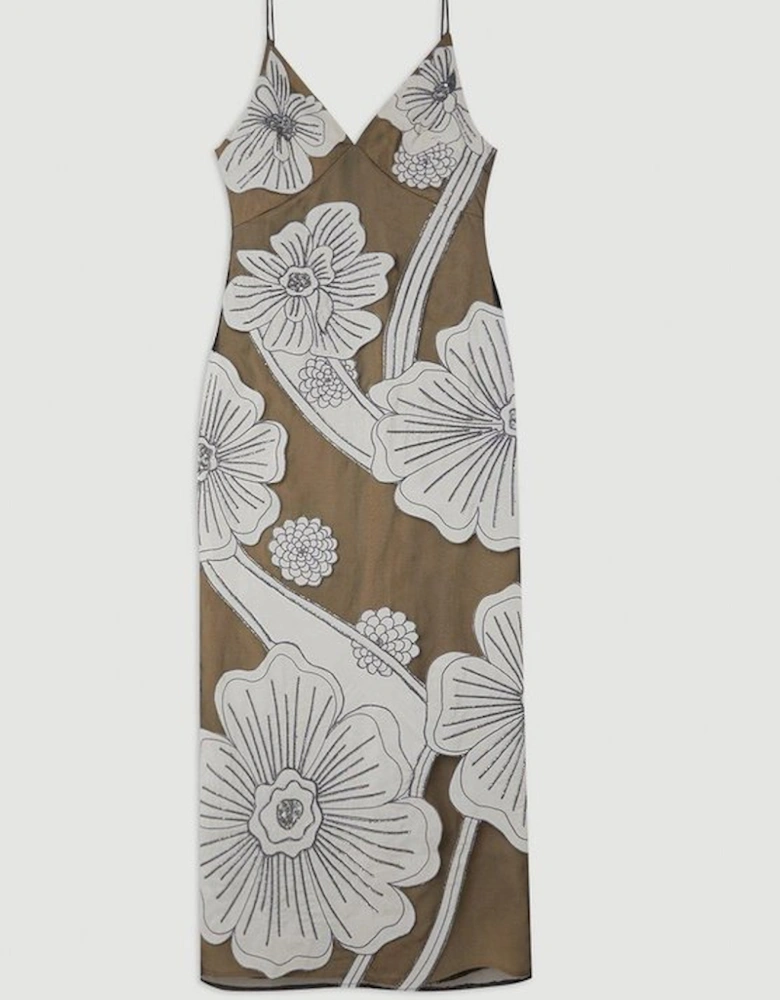 Applique Organdie Woven Midi Dress