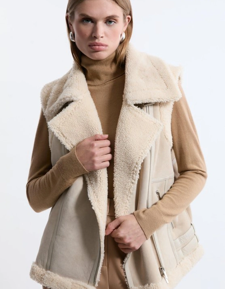 Shearling Biker Jacket Detail Gilet
