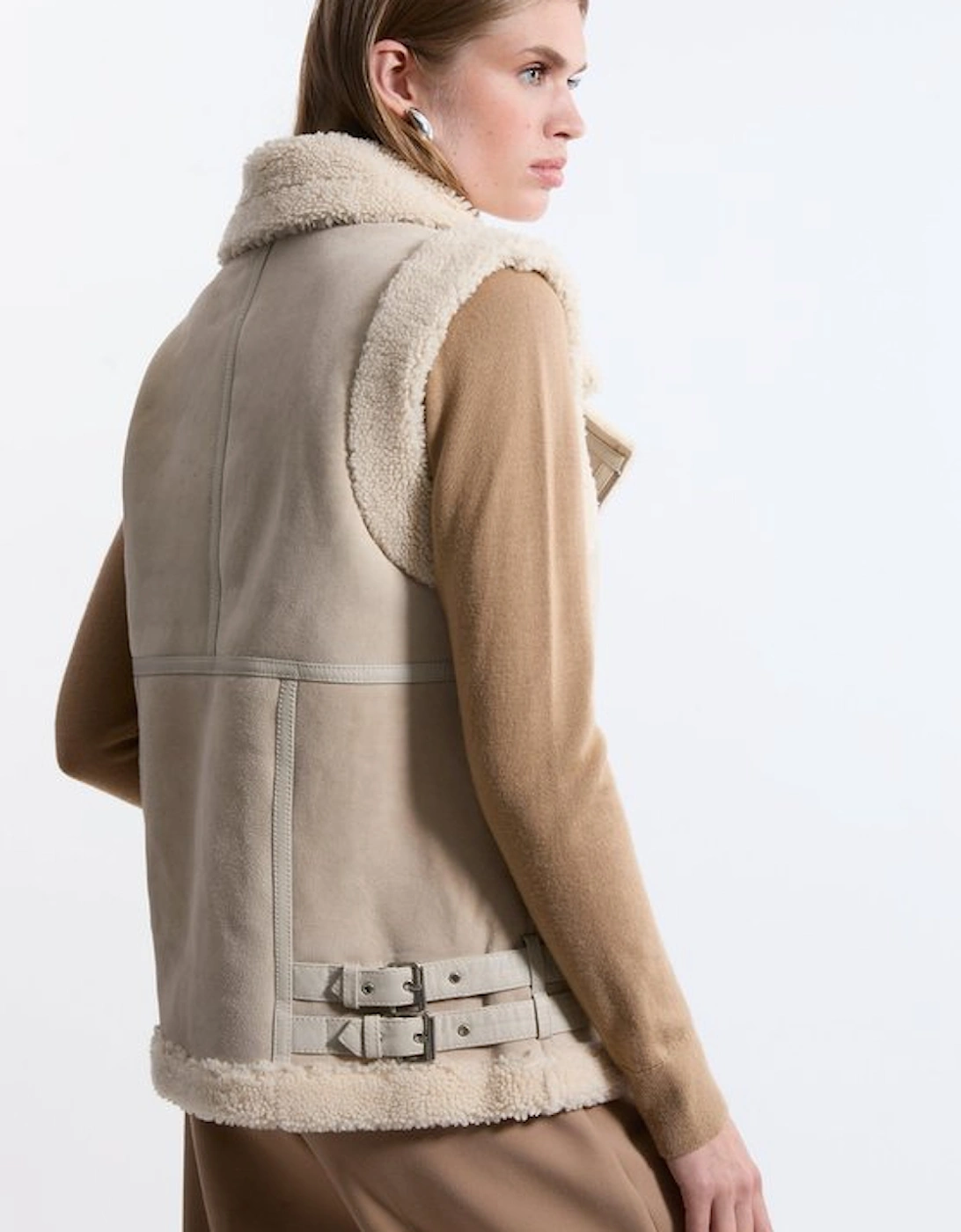 Shearling Biker Jacket Detail Gilet