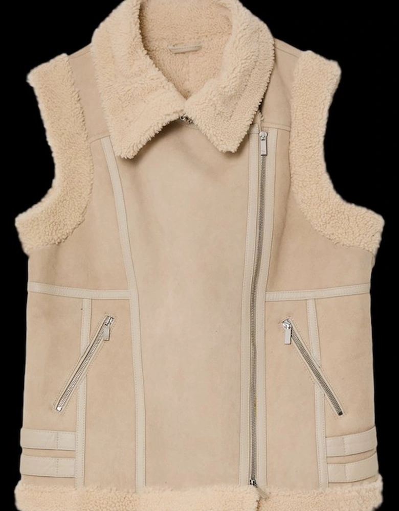 Shearling Biker Jacket Detail Gilet