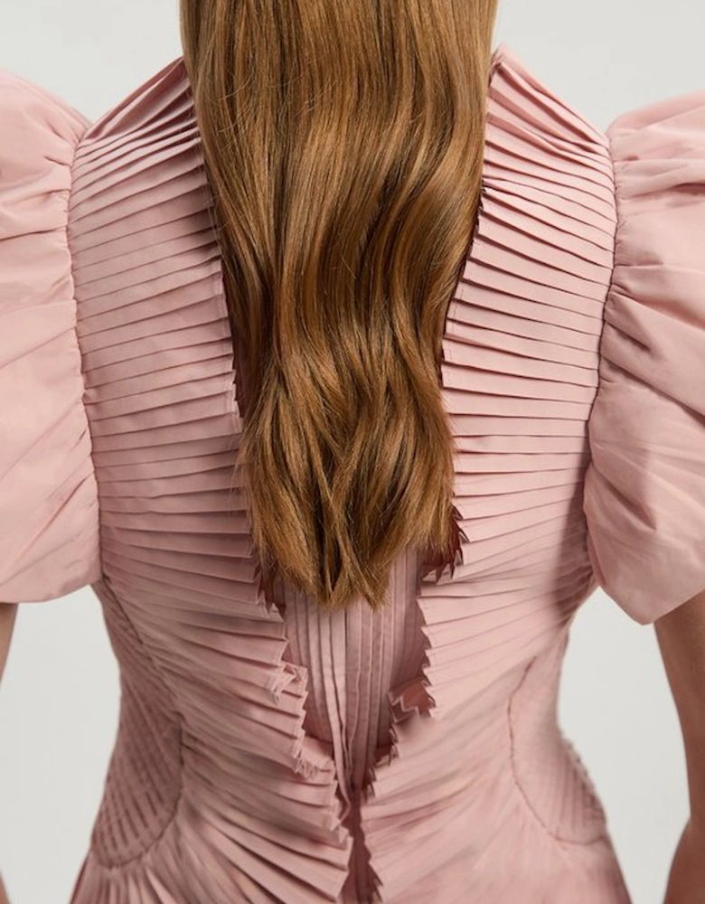 Petite Pleated Ruffle Sleeve Woven Top