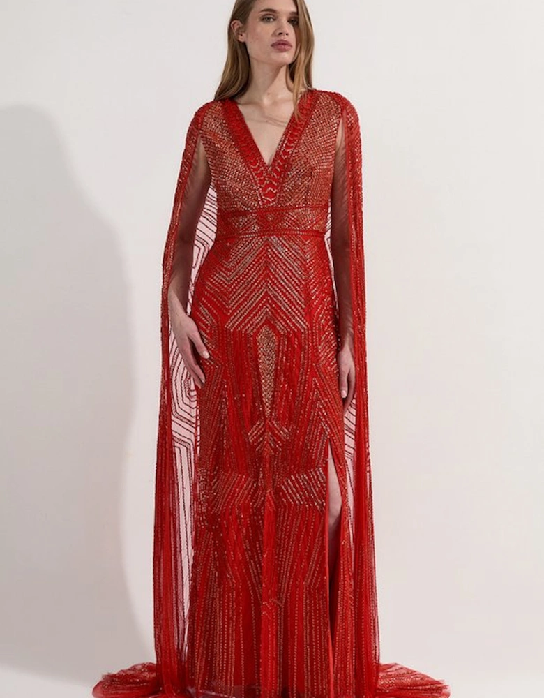 Premium Embellished Caped Maxi Dress