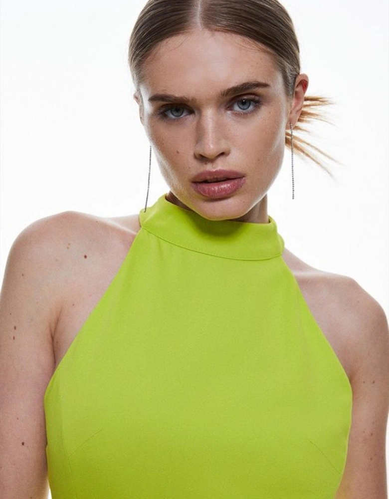 Soft Tailored Waterfall Hem High Neck Midi Dress