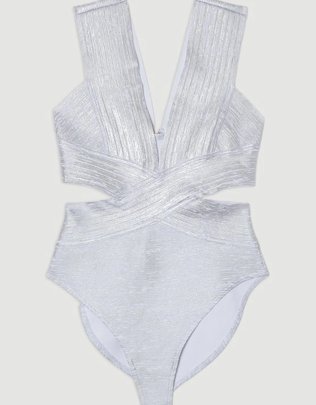 Foiled Bandage Textured V Neck Swimsuit