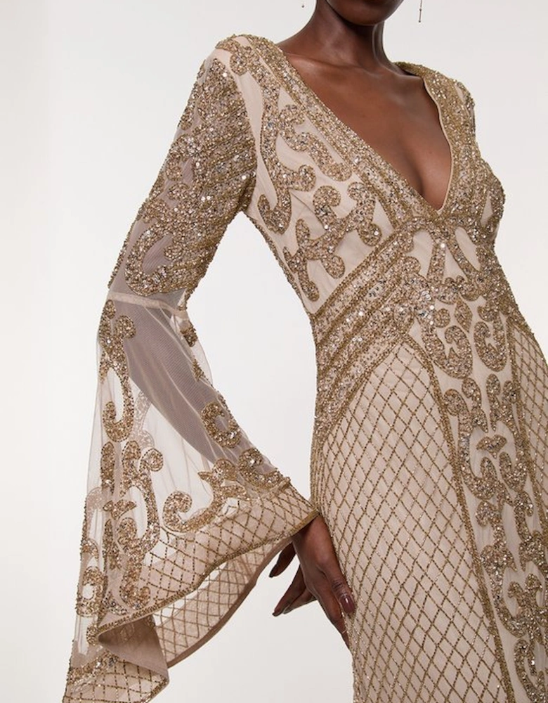 Premium Embellished Kimono Sleeve Beaded Woven Maxi Dress