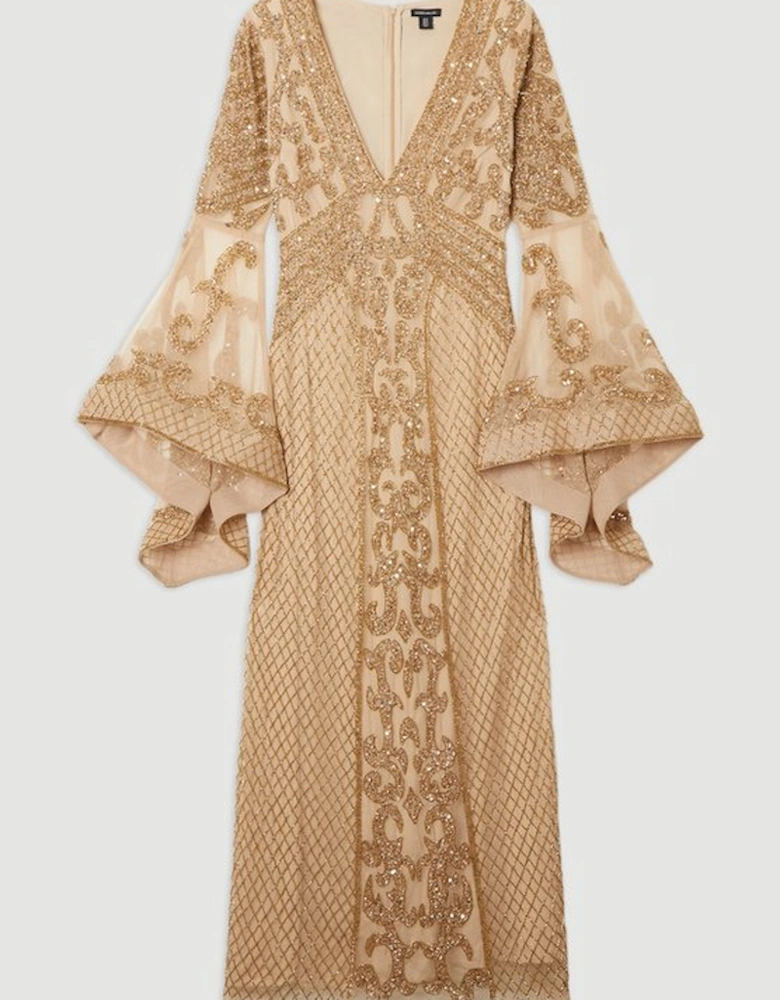Premium Embellished Kimono Sleeve Beaded Woven Maxi Dress