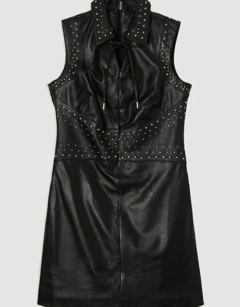 Studded Leather Sleeveless Mini Dress