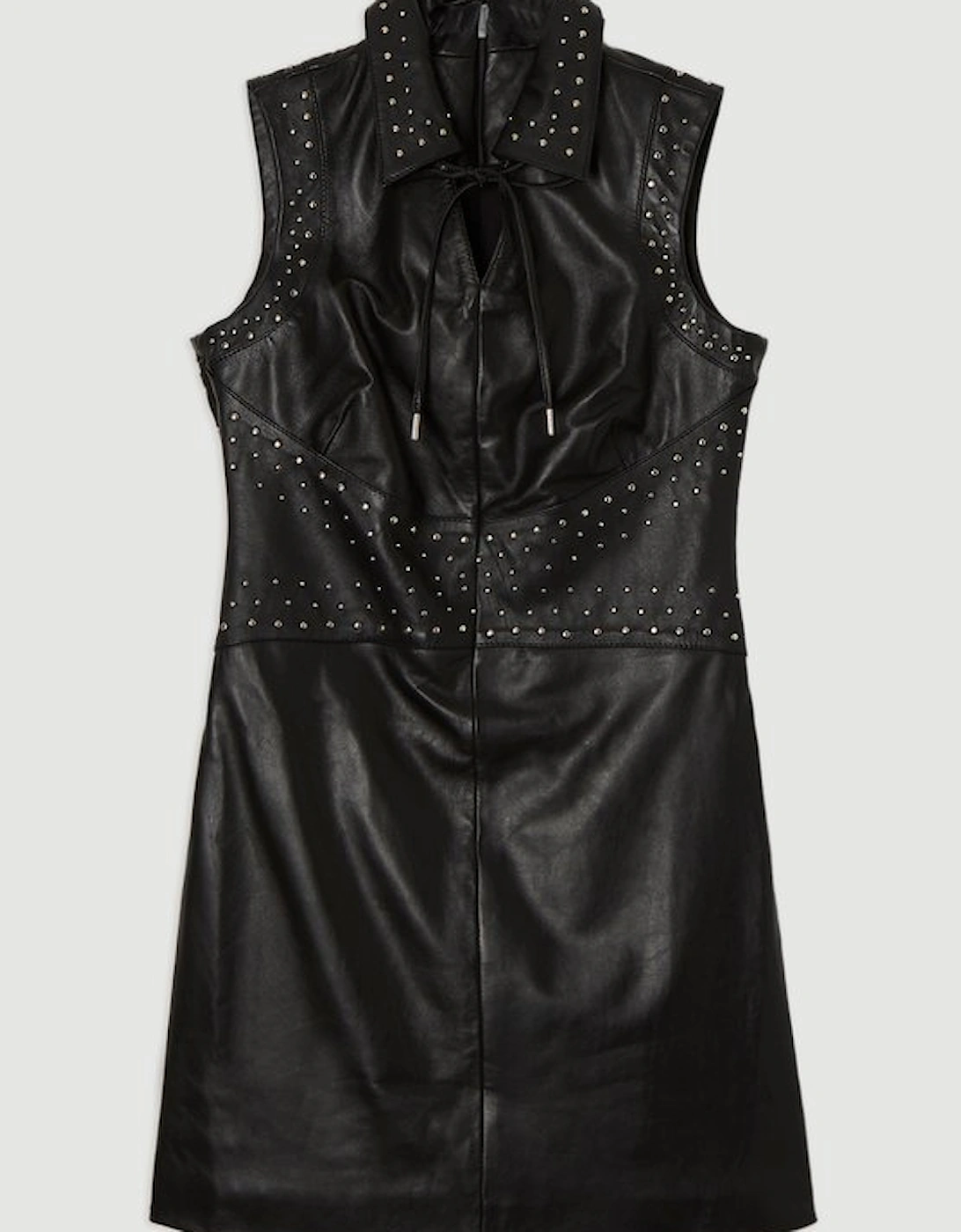 Studded Leather Sleeveless Mini Dress