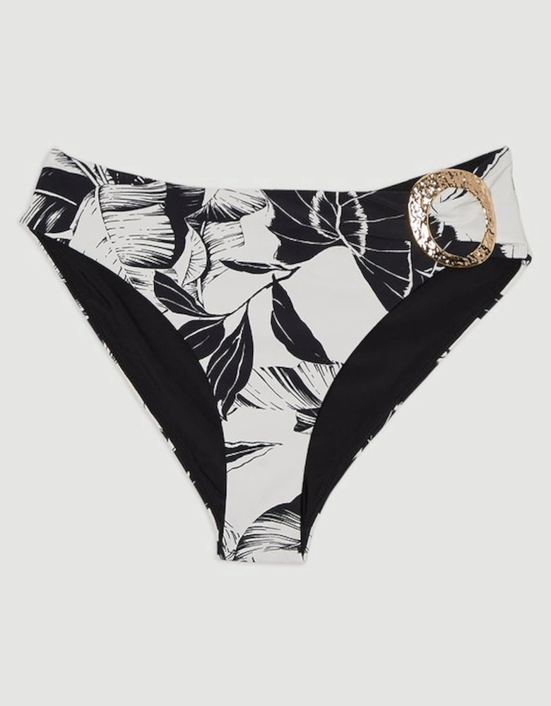 Palm Print High Waisted Detail Bikini Bottoms