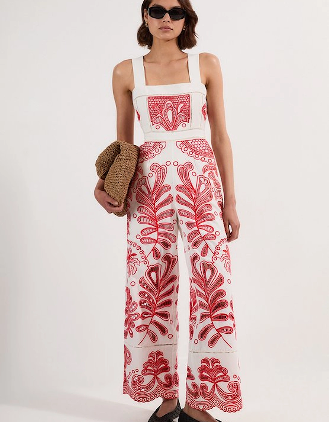 Cutwork Embroidered Wide Leg Woven Jumpsuit, 5 of 4