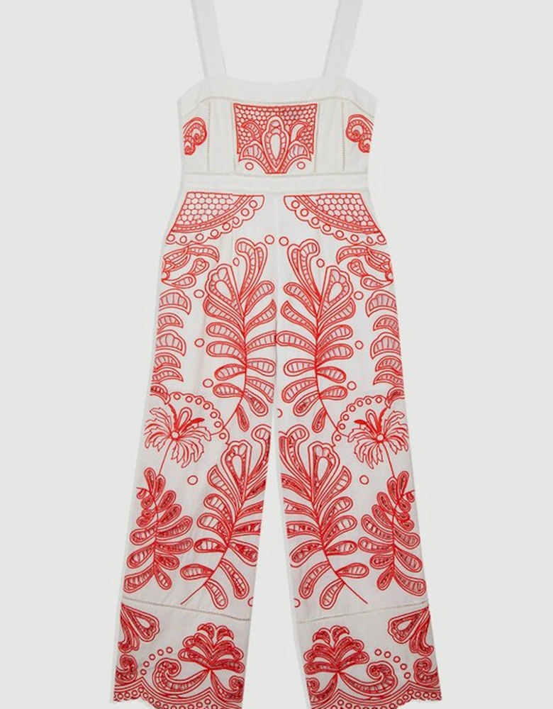 Cutwork Embroidered Wide Leg Woven Jumpsuit