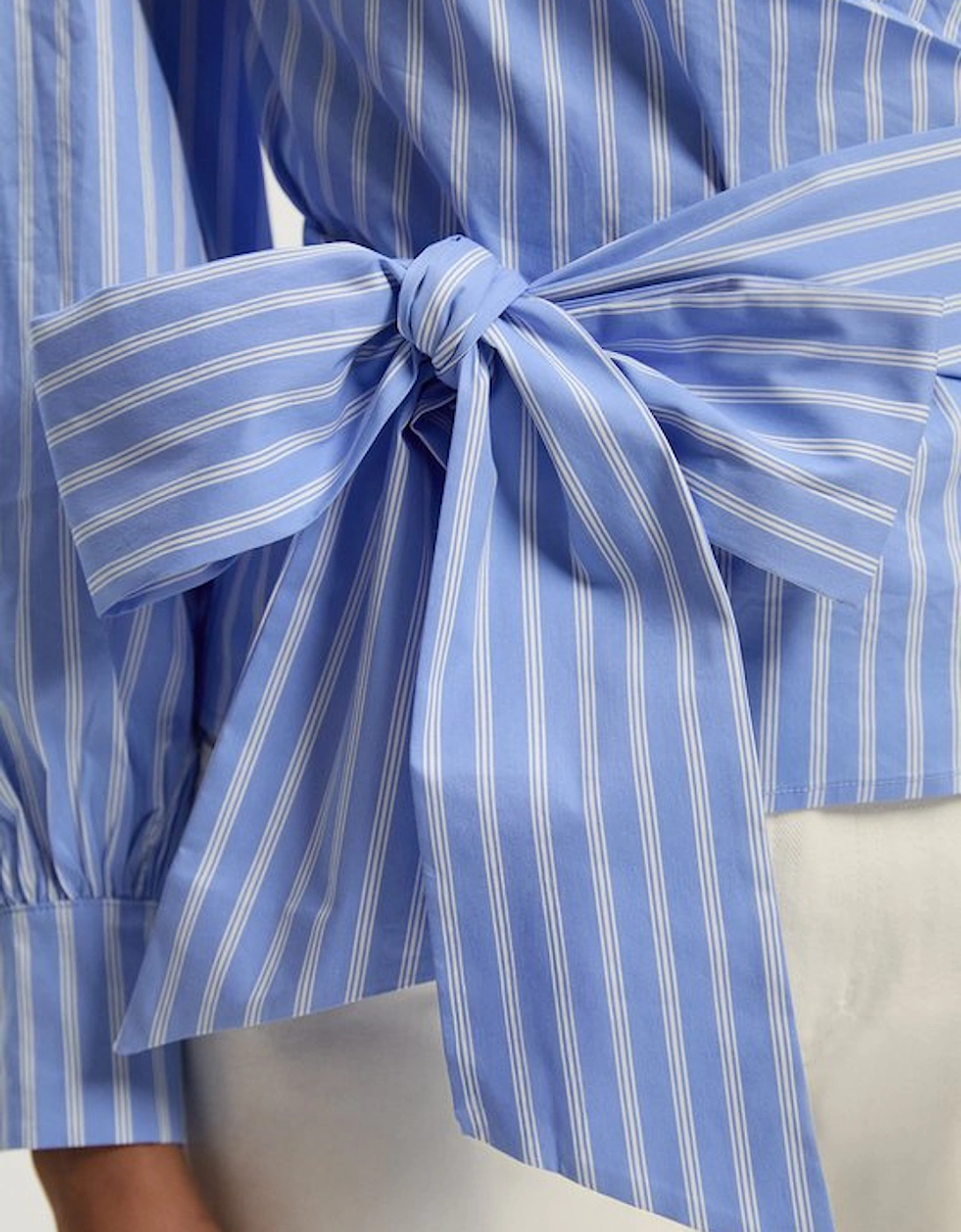 Stripe Cotton Poplin Cold Shoulder Woven Wrap Detail Blouse