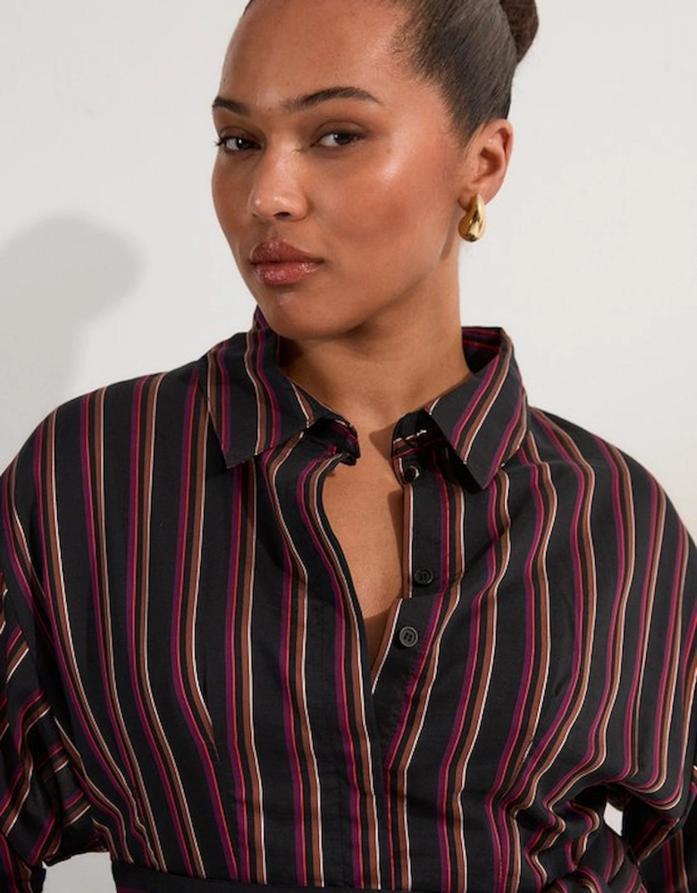 Plus Size Premium Cotton Tailored Belted Shirt Maxi Dress