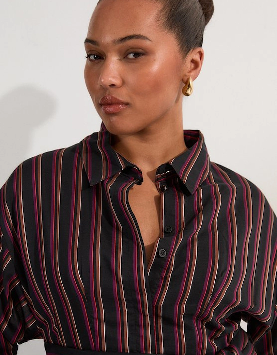 Plus Size Premium Cotton Tailored Belted Shirt Maxi Dress