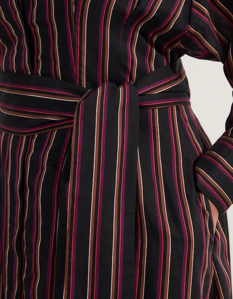 Plus Size Premium Cotton Tailored Belted Shirt Maxi Dress