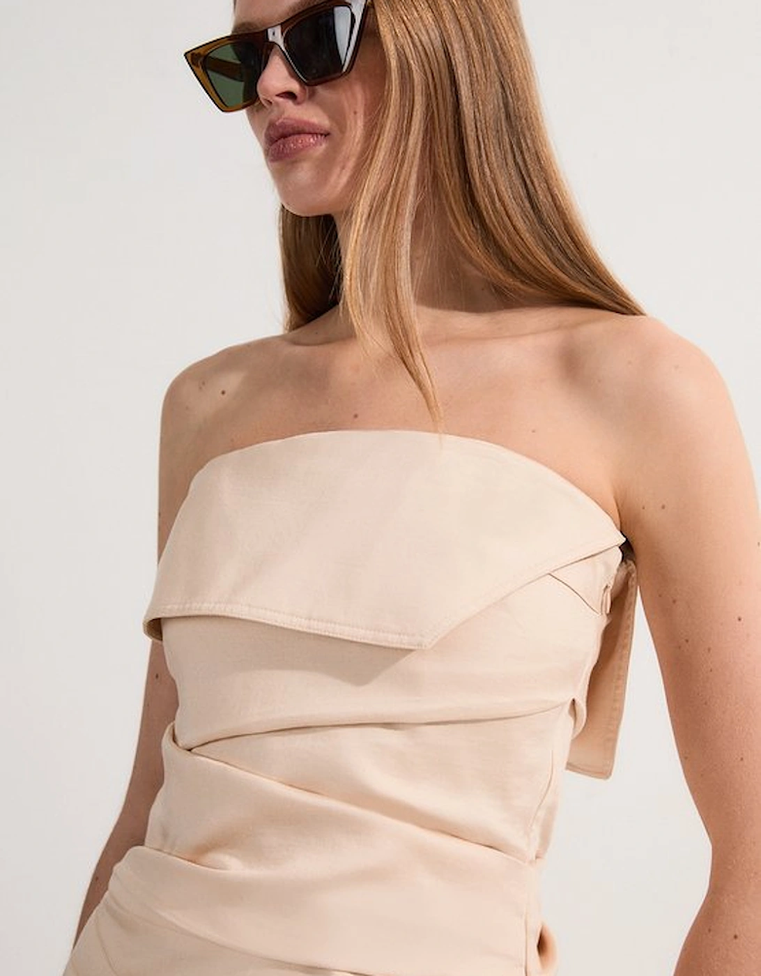 Premium Linen Structured Pleated Tailored Bandeau Top, 5 of 4