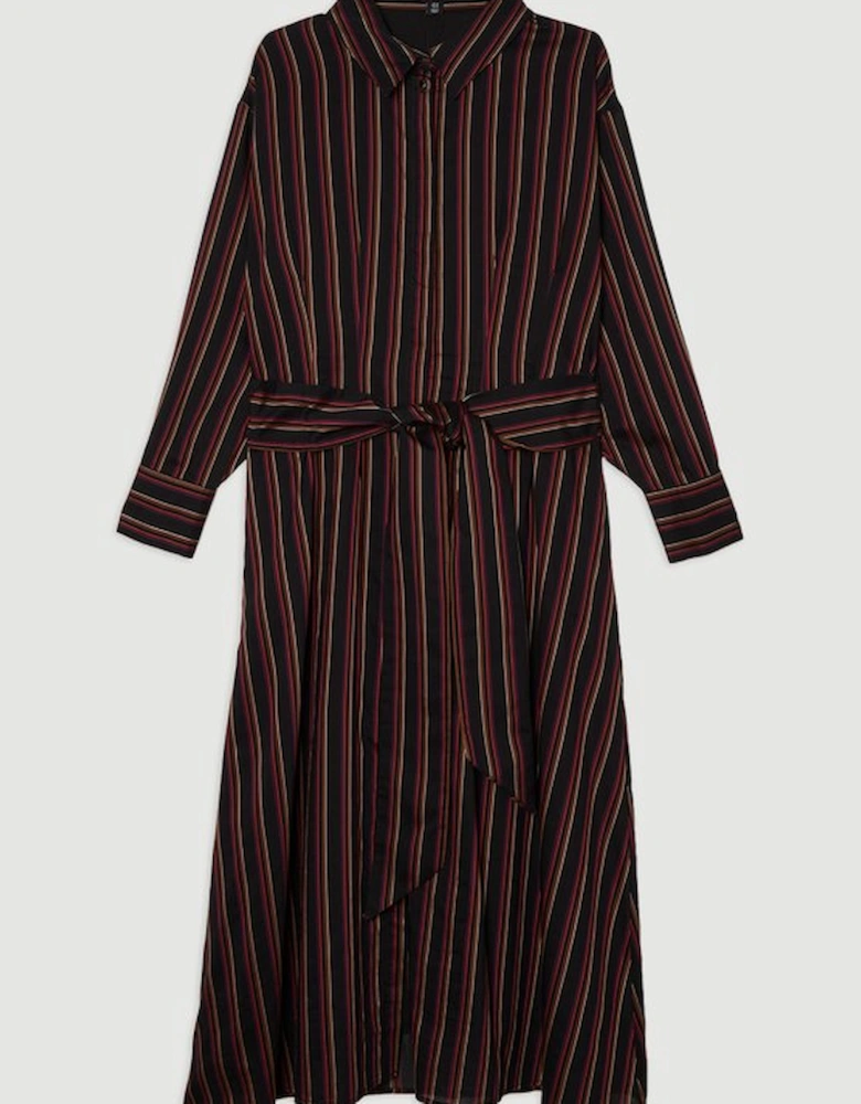 Plus Size Premium Cotton Tailored Belted Shirt Maxi Dress