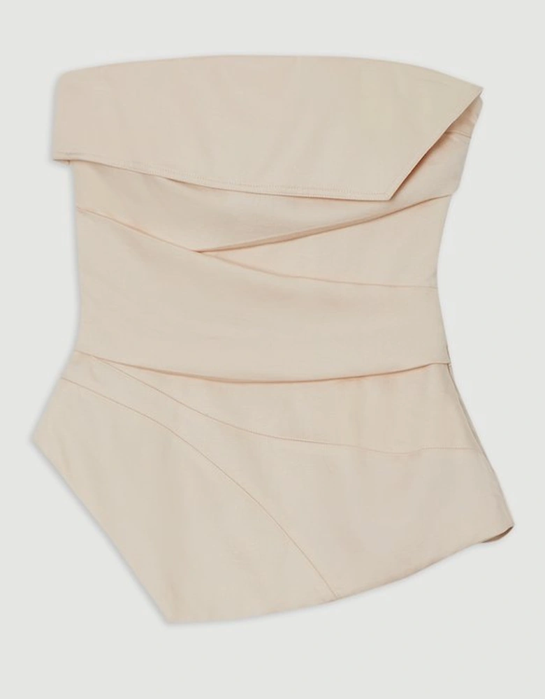 Premium Linen Structured Pleated Tailored Bandeau Top
