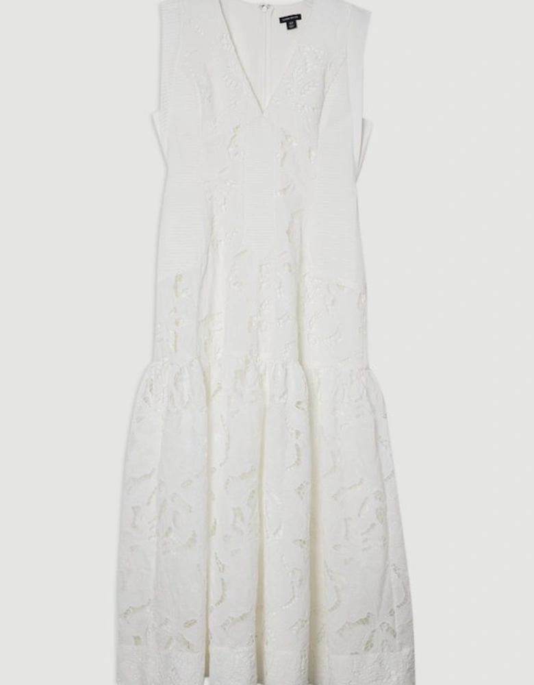 Cutwork Broderie Tiered Woven Maxi Dress