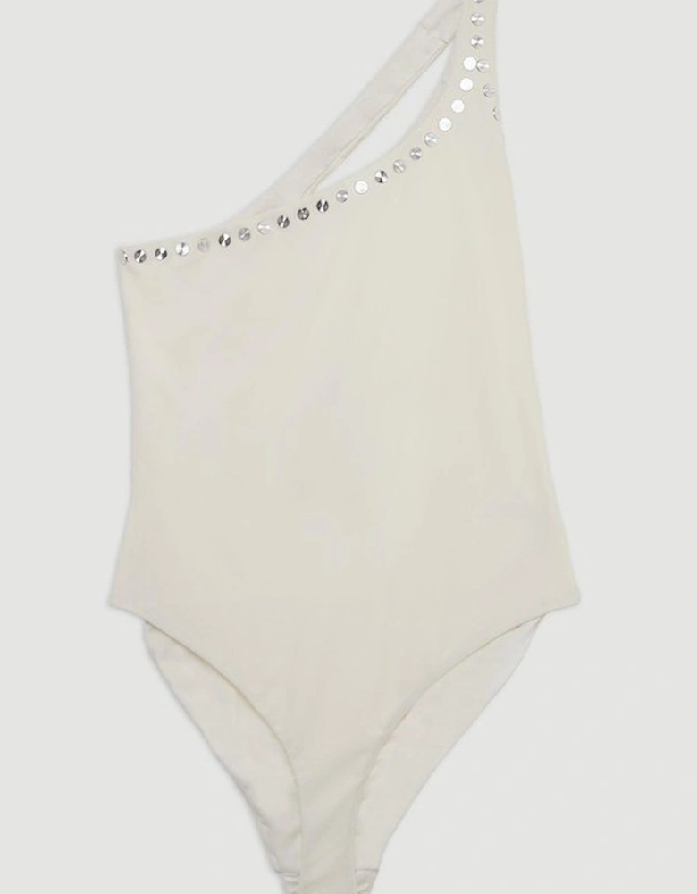 Stud Detail One Shoulder Swimsuit