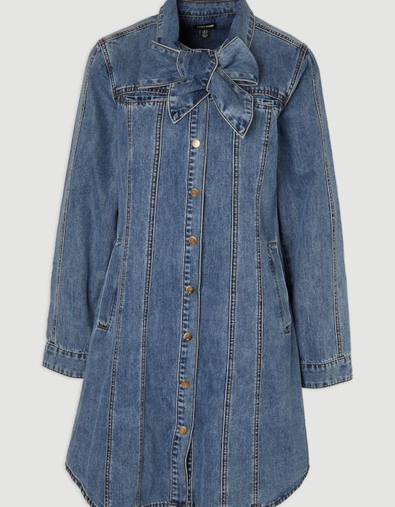 Denim Pussy Bow Shirt Dress