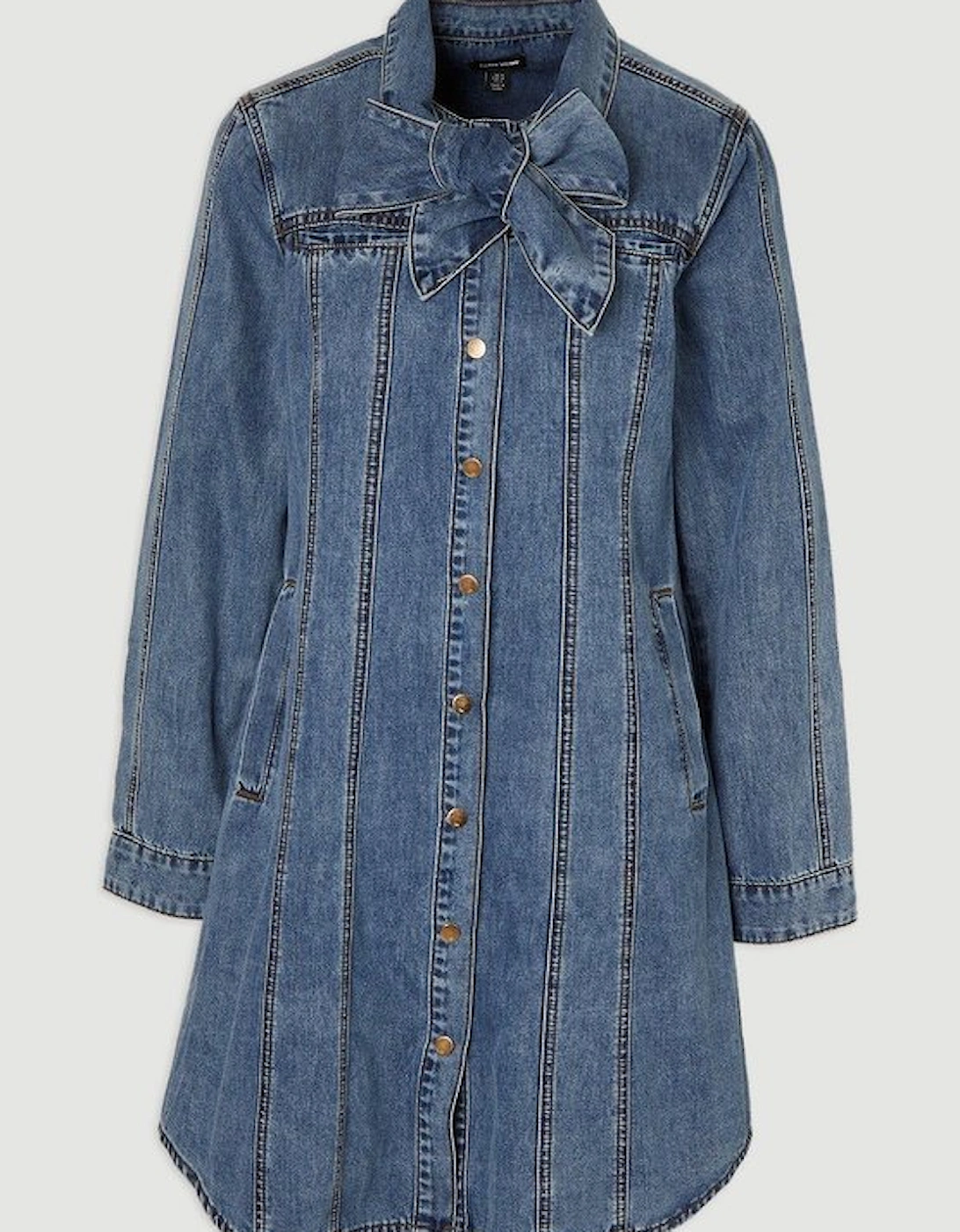 Denim Pussy Bow Shirt Dress