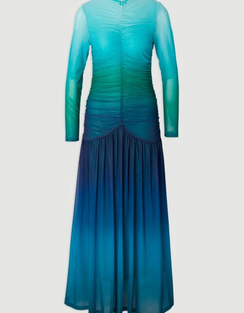 Long Sleeve Ombre Mesh Maxi Dress