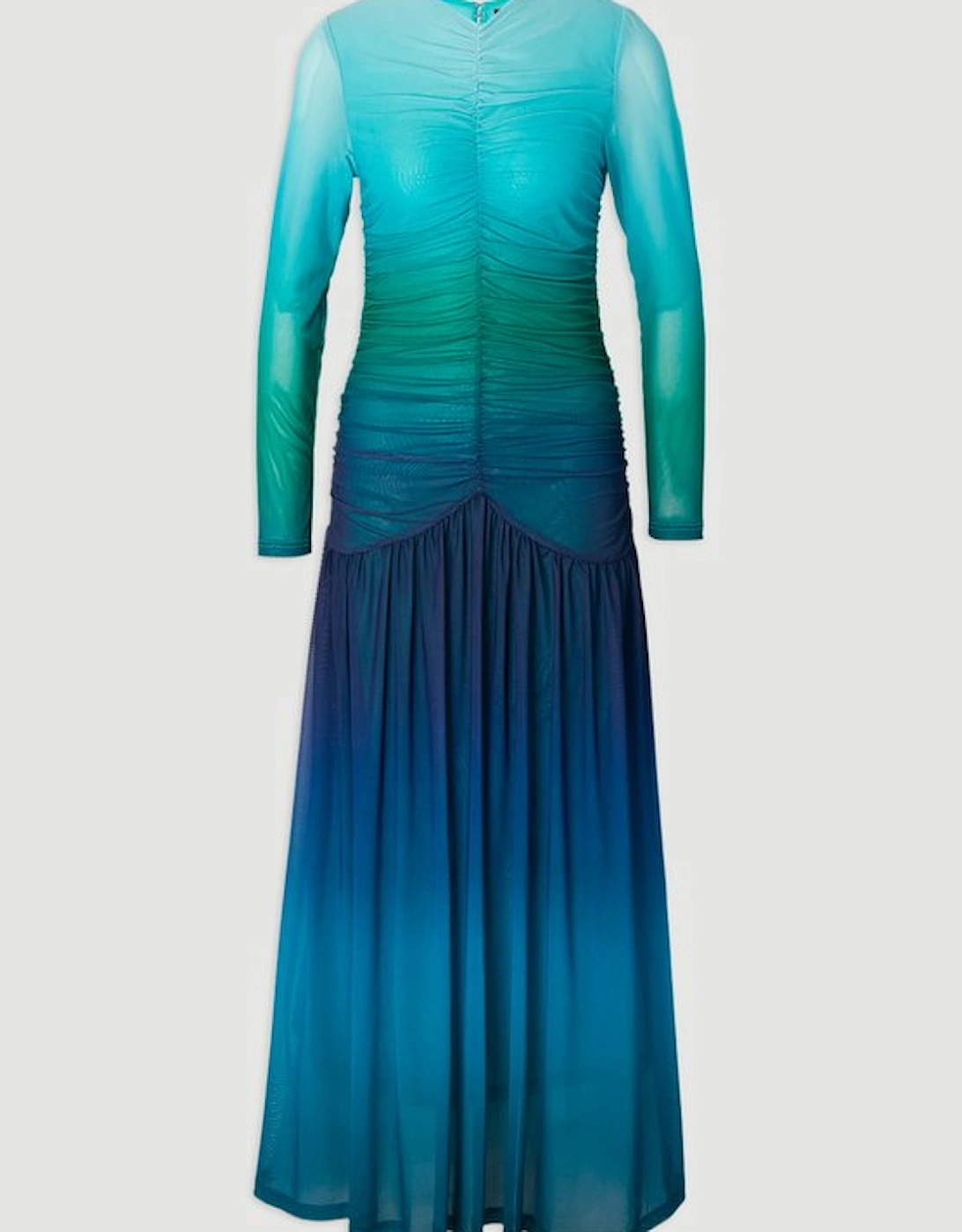 Long Sleeve Ombre Mesh Maxi Dress
