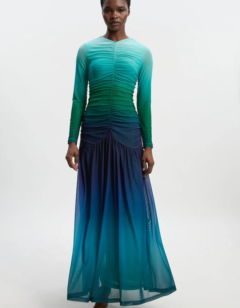 Long Sleeve Ombre Mesh Maxi Dress