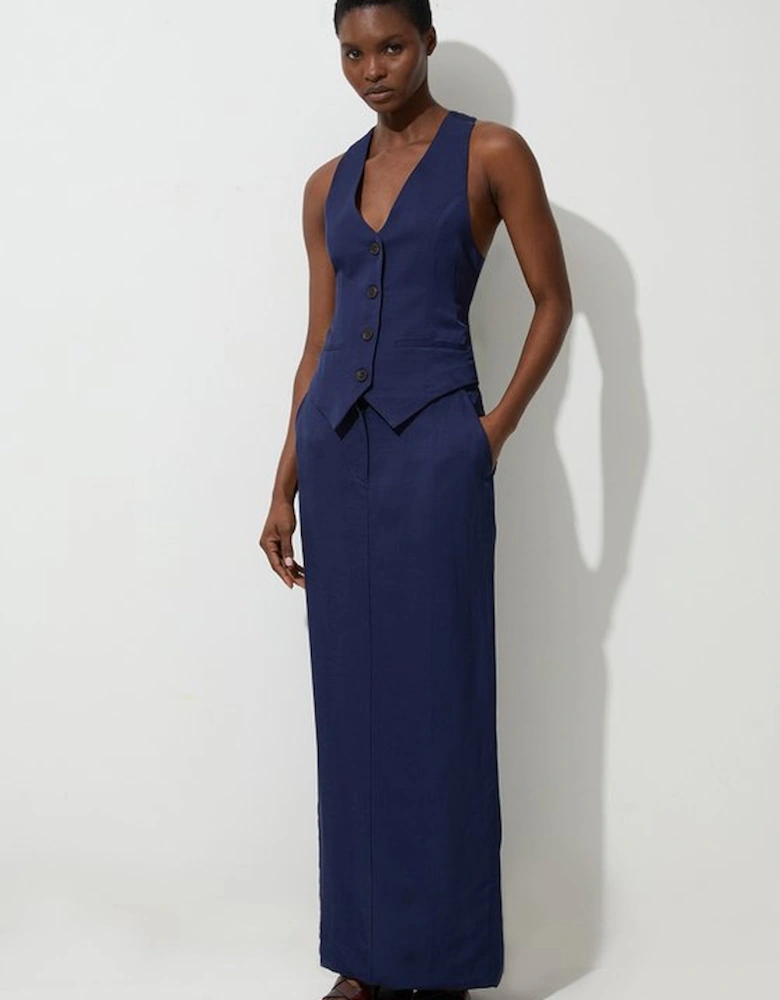 Petite Tailored Viscose Linen Pencil Maxi Skirt