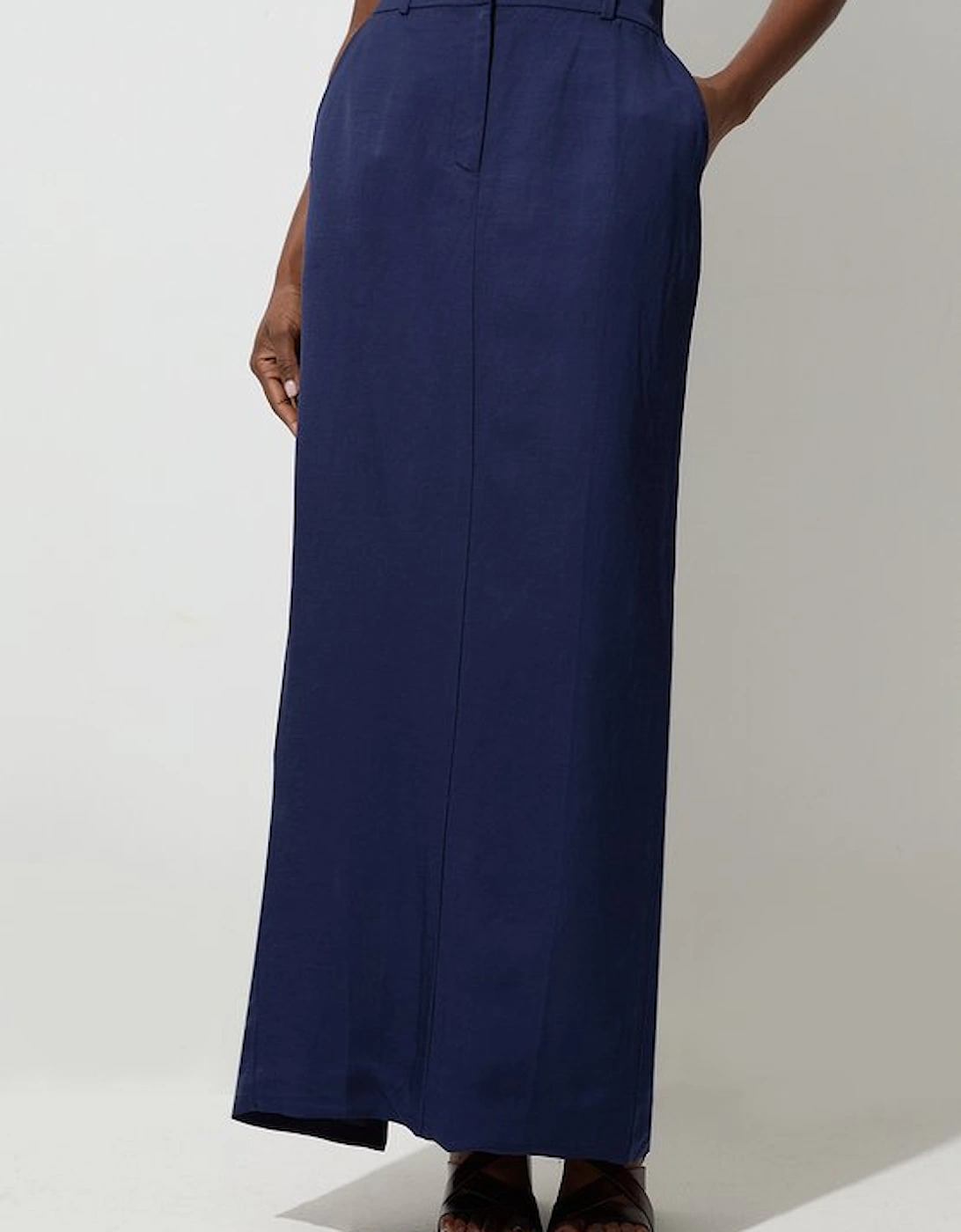 Petite Tailored Viscose Linen Pencil Maxi Skirt