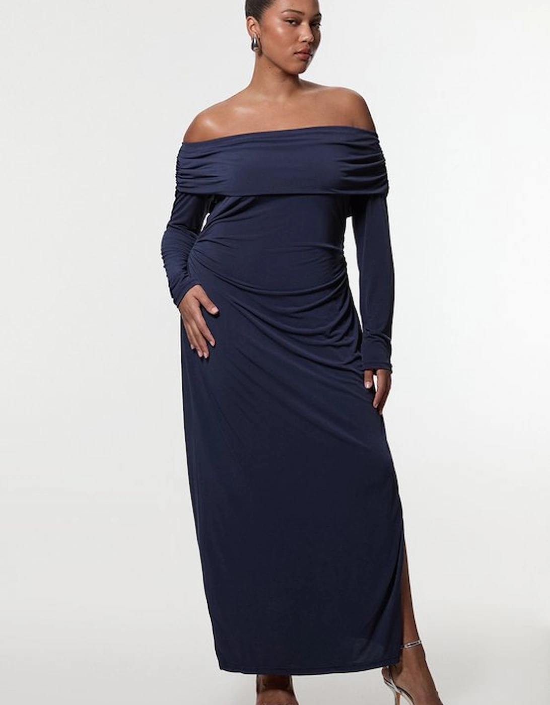 Plus Size Bardot Drapey Midi Dress, 5 of 4