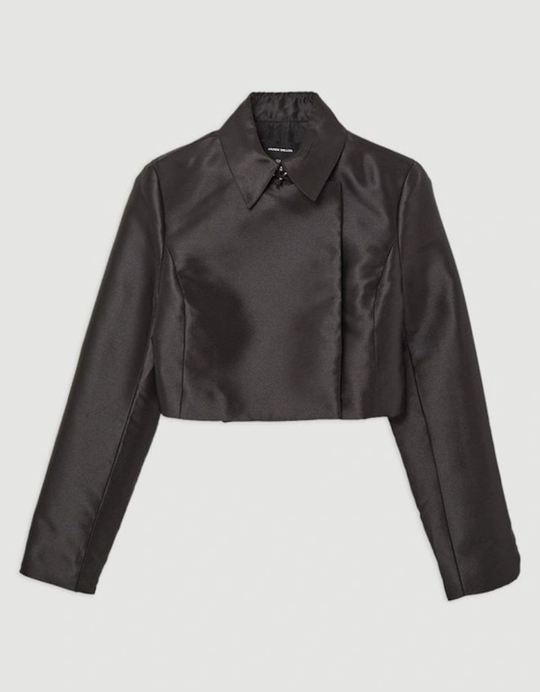 Satin Twill Cropped Wrap Tailored Jacket