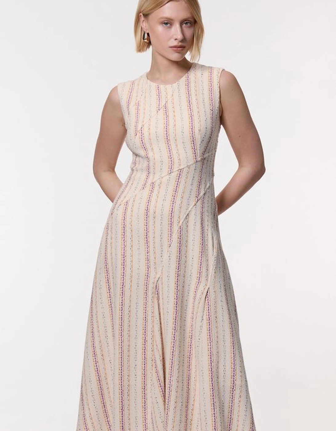 Petite Premium Woven Stripe Tailored A-Line Midi Dress, 4 of 3