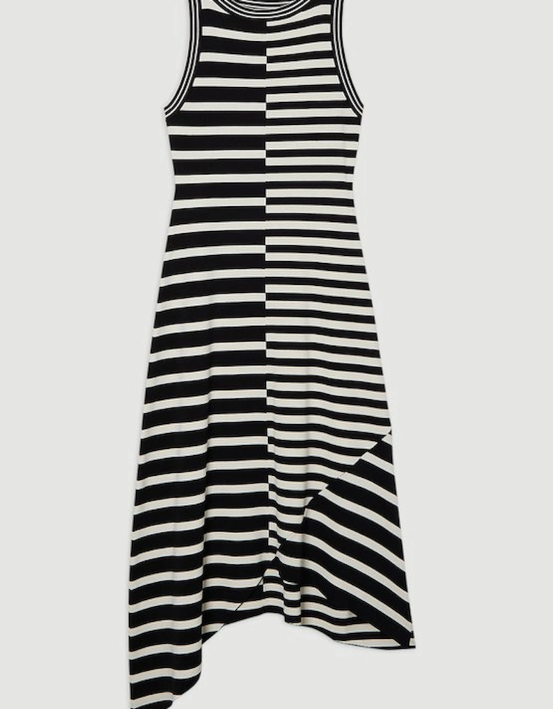Plus Size Asymmetric Hem Cut About Stripe Sleeveless Knitted Midi Dress